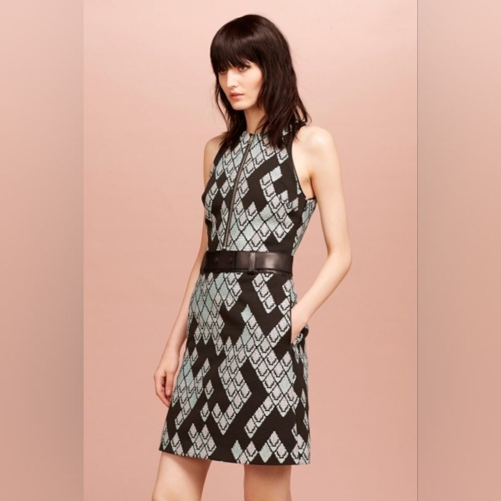 3.1Phillip Lim Black Digital Anaconda Pattern Jacquard Belted Sleeveless Dress L